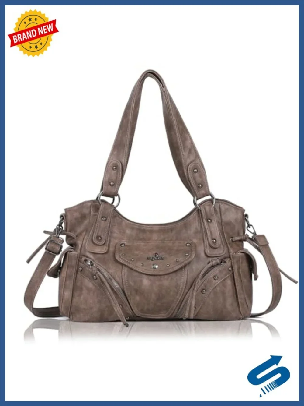 Vegan Leather Hobo Bag with Crossbody Strap Roomy Satchel